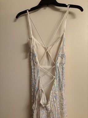 Camille La Vie White Iridescent Sequin Lace-Up Slip Dress
